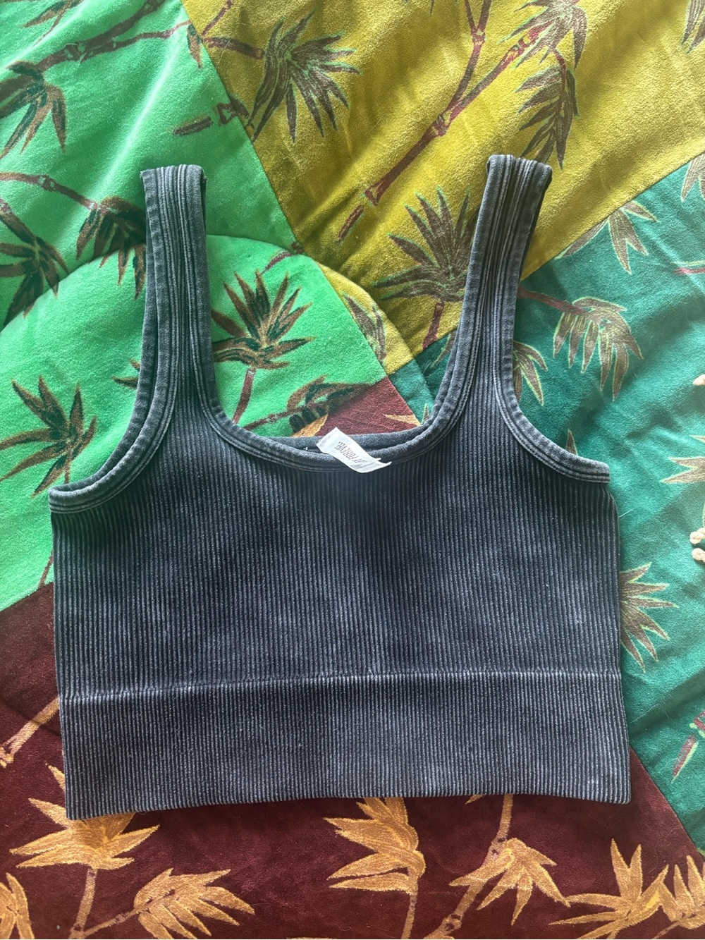 NWOT Pebby Forevee washed black ribbed crop top brami bra cami in S/M
